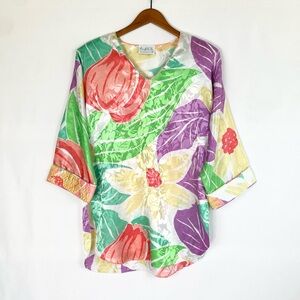 MARY MCFADDEN Collection l 80s Vintage Kaftan Sz S Top Short Sleeve Style‎ 7957